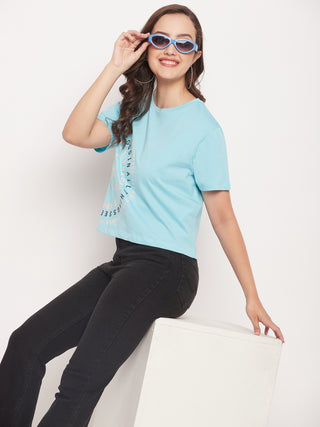 Madame Round Neck Printed Cotton T-shirt