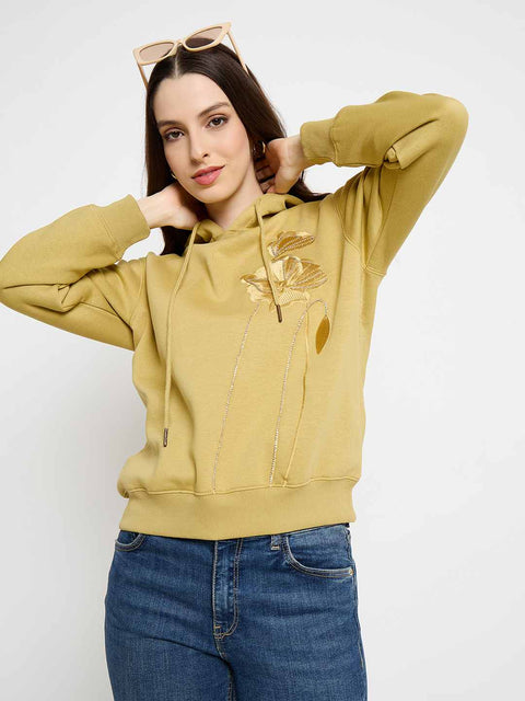 Madame Graphic Print Yellow Cotton Blend Sweatshirt