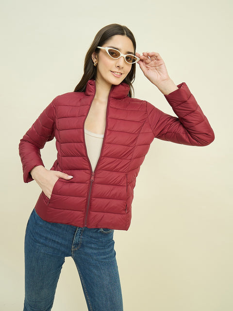 Madame Quilted Wine Red Puffer Jacket