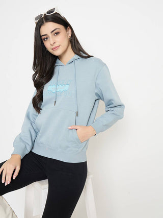 Madame Typography Print Light Sky Cotton Blend Sweatshirt