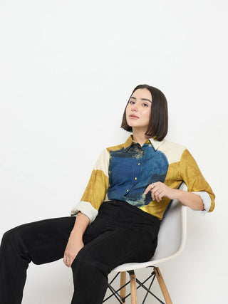 Madame Abstract Print Rayon Blend Beige Shirt