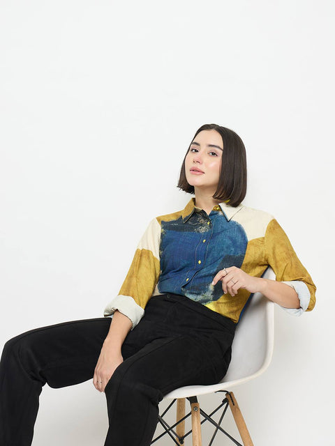 Madame Abstract Print Rayon Blend Beige Shirt