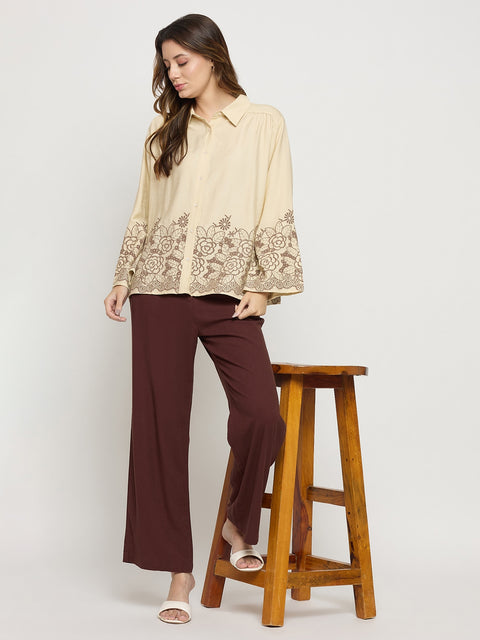 Madame Brown Rayon Linen Straight Fit Ankle Trousers
