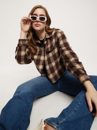 Madame Brown Plaid Crop Shacket