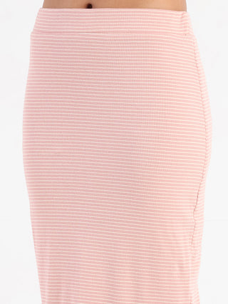 Madame Sleeveless Top and Skirt Striped Pink Co-ord Set