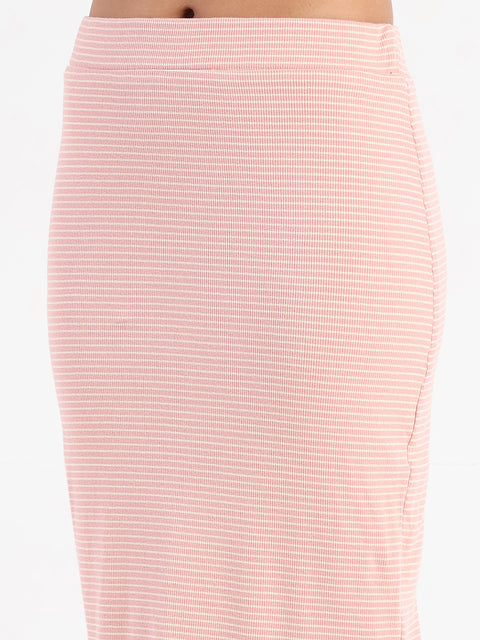 Madame Sleeveless Top and Skirt Striped Pink Co-ord Set