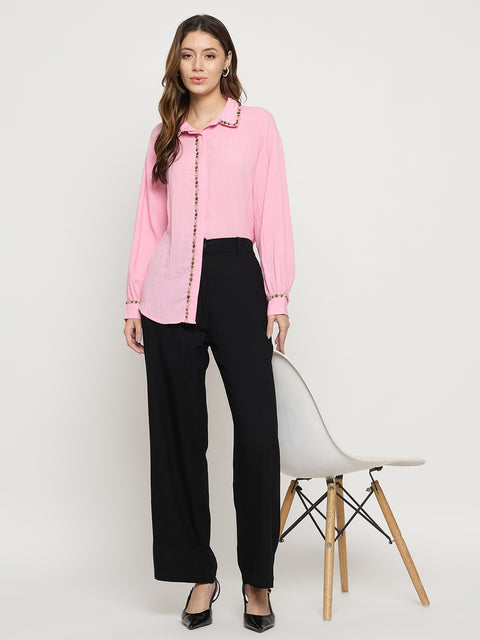 Madame Black Rayon Linen Straight Fit Ankle Trousers