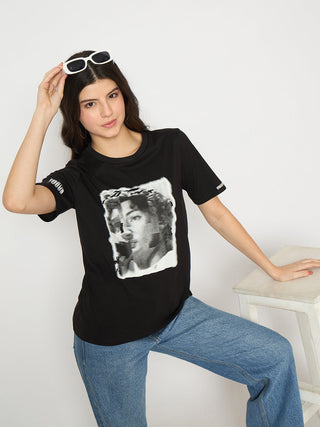 Madame Graphic Print Black Cotton T-shirt