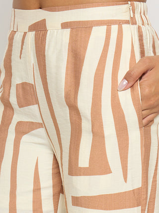 Madame Colorblock Top and Bottoms Rayon Blend Tan Brown Co-ord Set