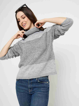 Madame Striped Grey High Neck Sweater