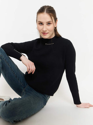 Madame Crew Neck Solid Black Sweater