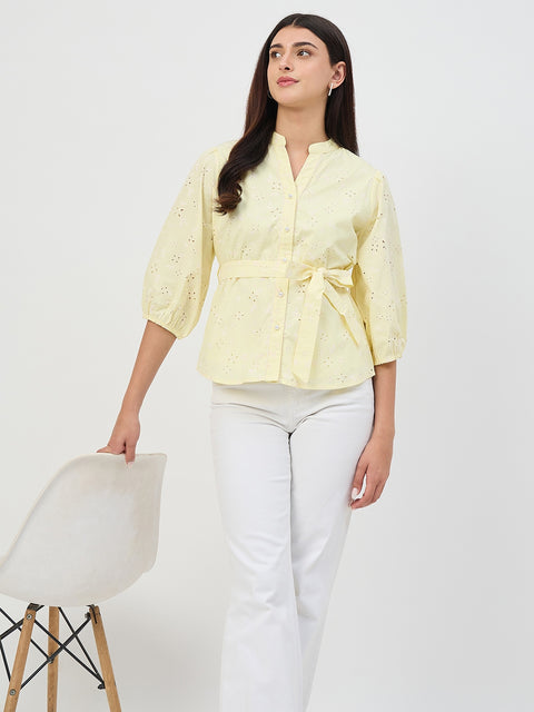 Madame Butter Yellow Belted Cotton Top
