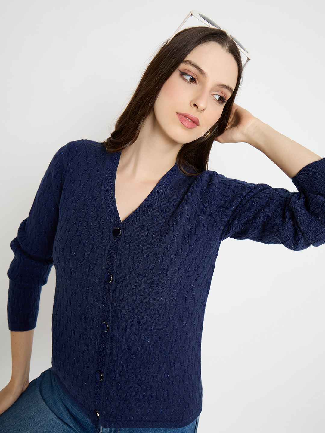 Madame Cable Knit Navy Blue Cardigan color swatch