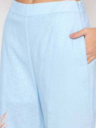 Madame Printed Shirt and Trousers Blue Cotton Co-ord Set