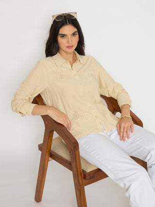 Madame Embellished Beige Rayon Blend Shirt