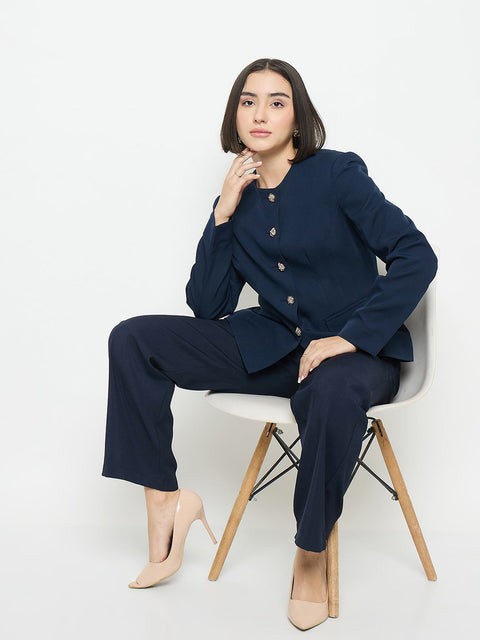 Madame Blue Round Neck Blazer