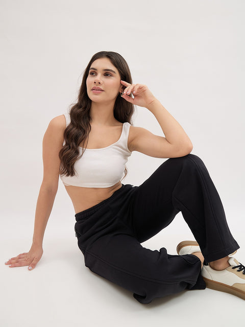 Madame Black Cotton Track Pants
