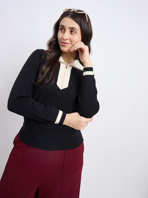 Madame Black Contrast Trim Knit Top