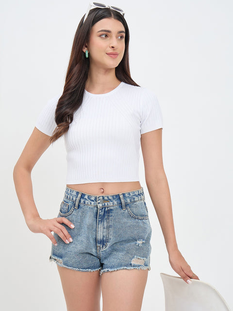 Madame Off White Knitted Crop Top