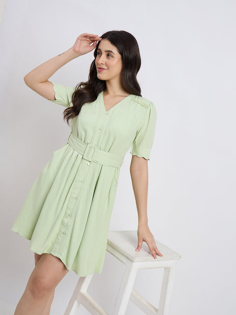 Madame Embroidered Green Viscose Blend Dress