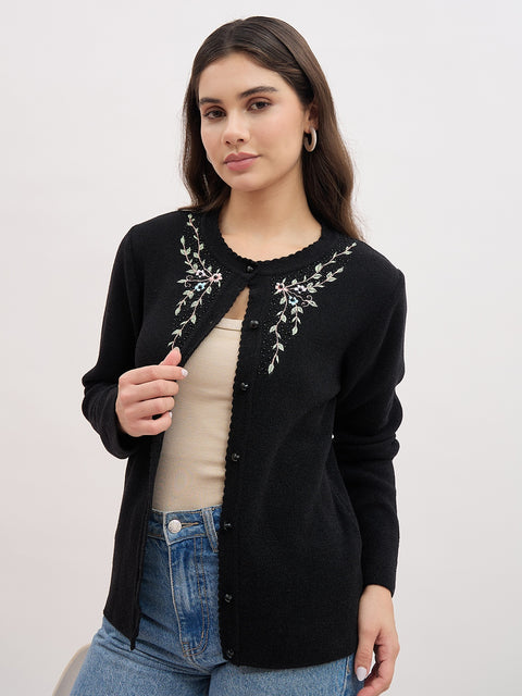 Madame Embroidered Black Cardigan