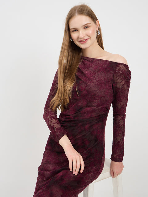 Madame Textured Maroon Bodycon Dress