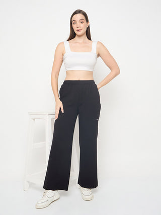mSECRET Pleated Wide Leg Cotton Blend Black Track Bottoms