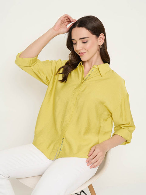 Madame Printed Placket Lemon Yellow Shirt