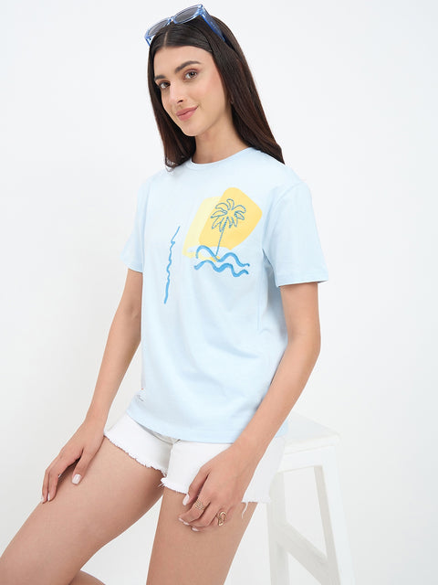 Madame Graphic Print Blue Cotton T-shirt