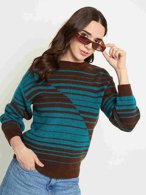 Madame Brown Stripe Print Sweater