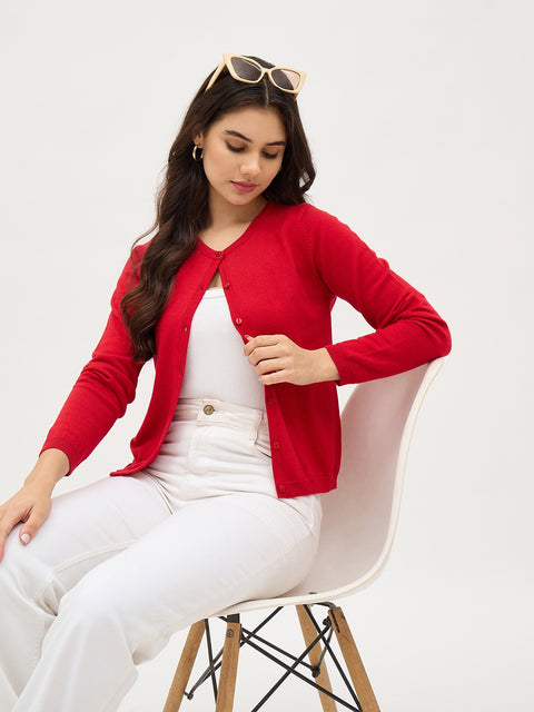 Madame Round Neck Red Cardigan