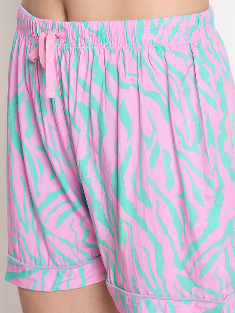 mSECRET Zebra Print and Elastic Waist Shorts Lavender Night Suit