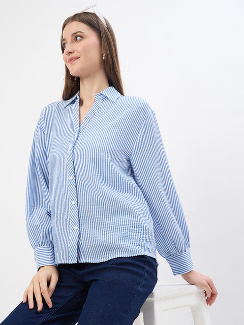 Madame Sky Blue Textured Shirt