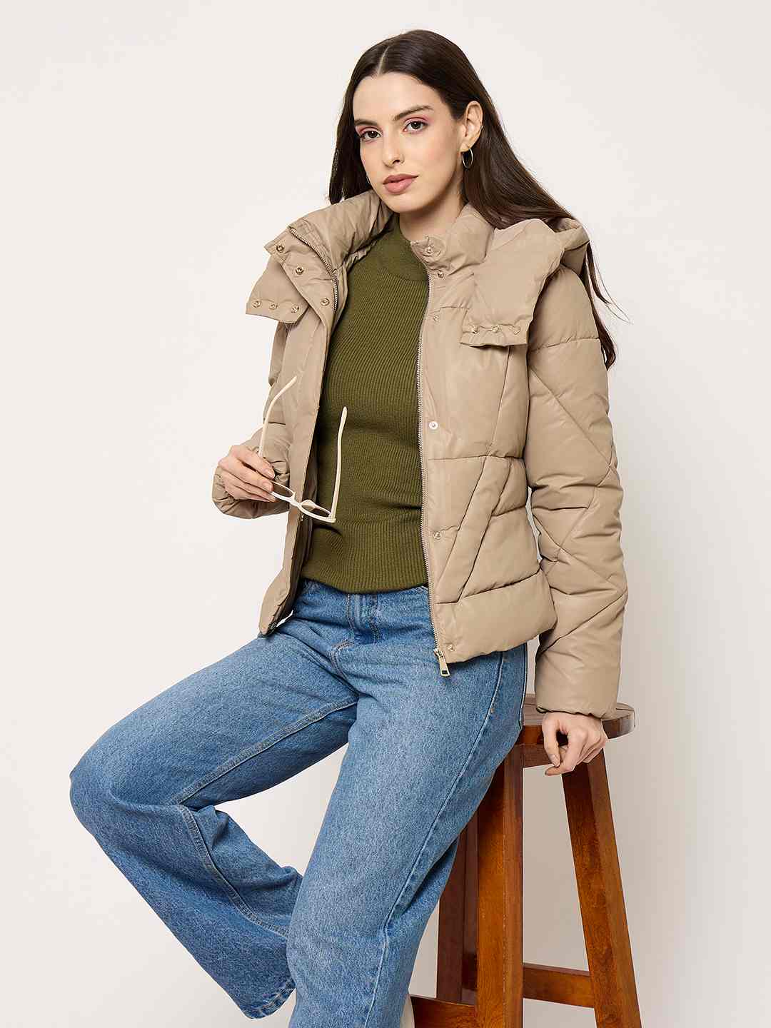 Madame Taupe Quilted PU Leather Jacket color swatch