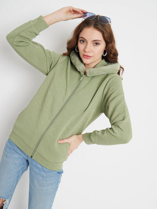 Madame Faux Fur Hood Applpe Green Sweatshirt