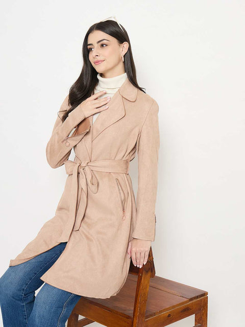Madame Belted Camel Brown Long Trench Coat