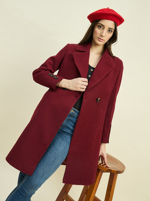 Madame Maroon Double Breasted Long Coat