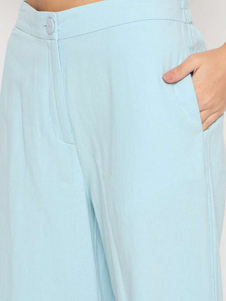 Madame Patchwork Detailed Shirt and Bottoms Blue Co-ord Set