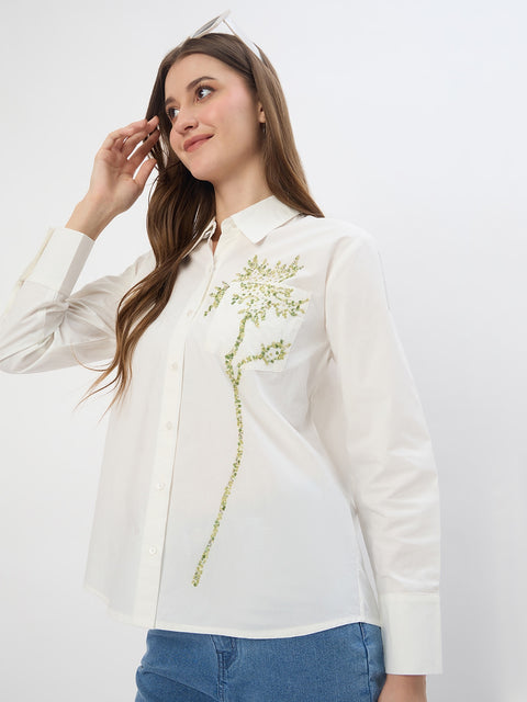 Madame Embroidery Detail White Cotton Shirt