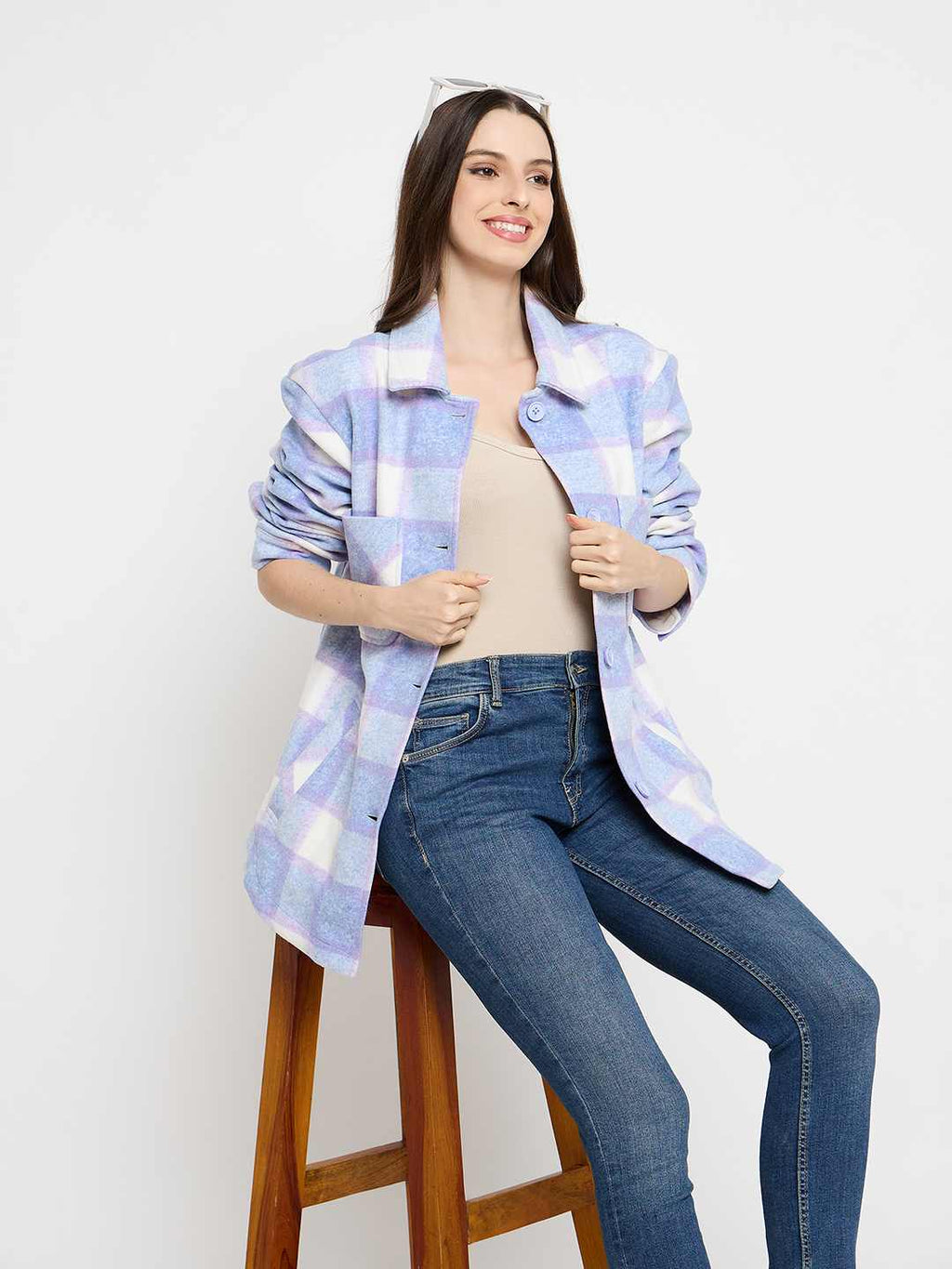 Madame Checkered Blue Shacket
