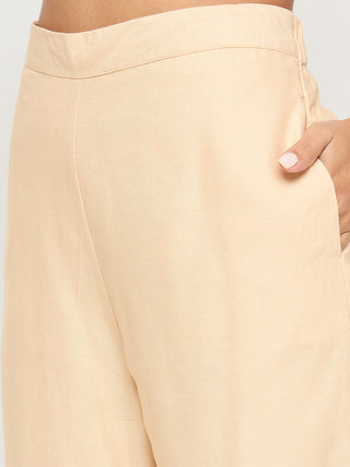 Madame Floral Embroidered Hem Top and Bottom Beige Co-ord Set
