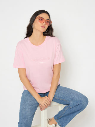 Madame Typography Print Pink Cotton T-shirt