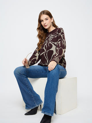 Madame Floral Print Coffee Brown Sweater