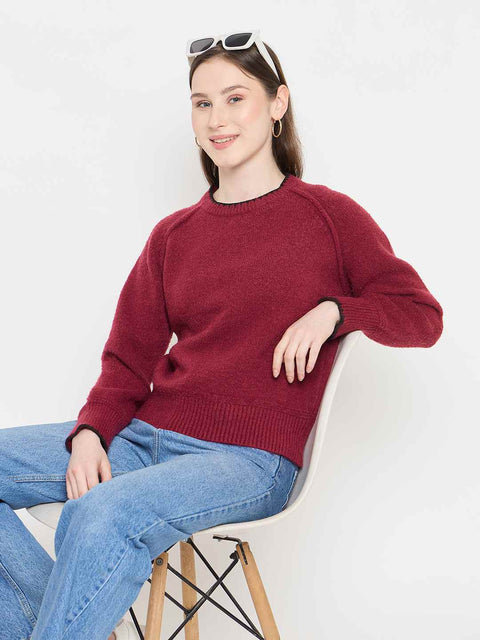 Madame Maroon Crew Neck Sweater