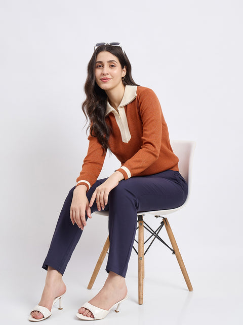 Madame Navy Cotton Blend Trousers