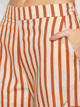 Madame Floral Print Top and Bottoms Striped Rust Red Co-ord Set