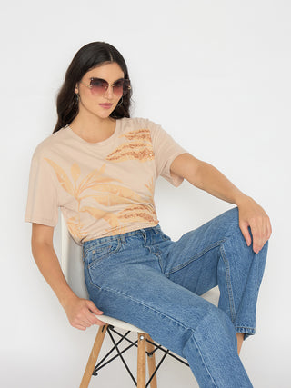Madame Botanical Print Beige Cotton T-shirt