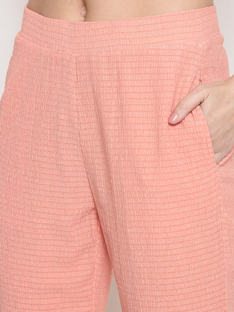 Madame Embroidered Shirt with Crop Tank and Wide-Leg Pants Three Piece Orange Co-ord Set