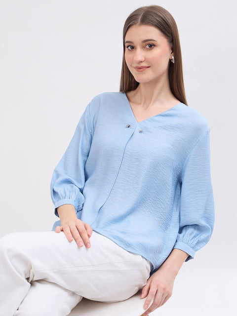 Madame Textured Blue Viscose Blend Top