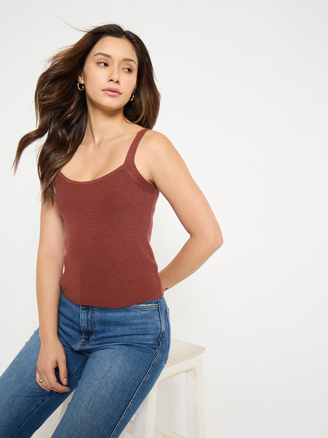 Madame Camisole Neck Rust Knit Crop Top